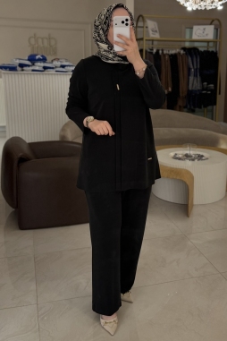 Siyah METAL DETAYLI PANTOLONLU TAKIM