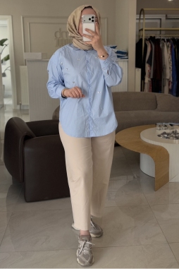 Mavi Taş İşleme Gömlek