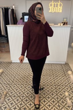 Bordo Kupra Detay Desen Tunik 3012