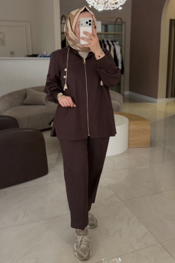 Kahverengi Örgü Bağcık Detaylı Paraşüt Takım