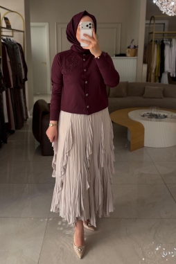 Bordo BONCUK İŞLEME HIRKA 600