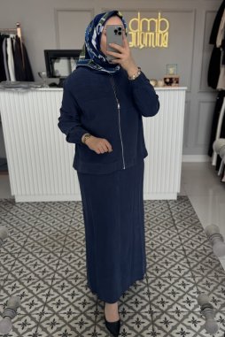 Lacivert CEKETLİ ELBİSE
