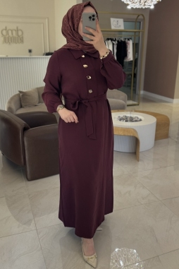 Bordo GOLD DÜĞME DETAY ELBİSE 2007
