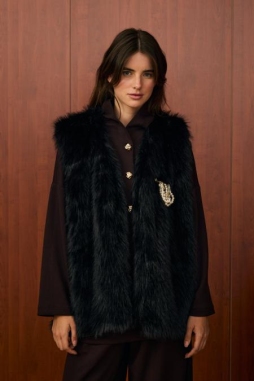 Siyah LADY KÜRK YELEK 1597