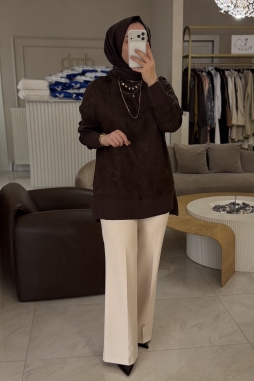 Kahverengi Triko Mixli Kupra Tunik