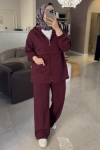 Merwish Bordo Modal Basıc Sweatshirt Takım