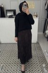 Siyah Leopar Şifon Kırıştırma Etek