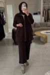 Esswaap Kahverengi Fermuar Kapamalı Pantolonlu Casual Takım 