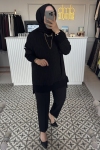 Siyah Ribanalı İpek Tunik