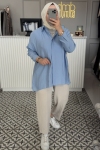 Mavi Tensel Rahat Gömlek-3001