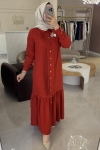 Kırmızı Broşlu Drape Elbise
