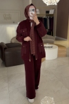 Dmb Butik Bordo Cep Çıt Detaylı Pantolonlu Takım