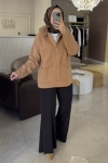 Tıg Trıko Camel Yakası Kürklü Triko Hırka