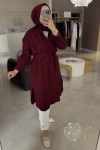 Merwish Bordo Shine Uzun Gömlek