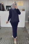 Lacivert Kupra Detay Desen Tunik 3012