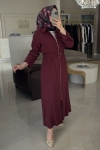 Bordo Kemerli İç Geçişli Elbise 2001