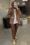 Lısa Exclusıve Camel Kapüşonlu Deri Takım