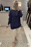 Lacivert İpek Kazayağı Tunik