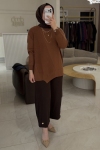 Tıg Trıko Kahverengi Örgü Detaylı Rayon Tunik
