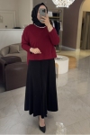 Merwish Bordo Yakası Taşlı Kısa Bluz