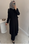 Siyah İçi Tulumlu Uzun Ceket Takım