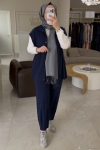 Tıg Trıko Lacivert Pul Şerit Detaylı Yelek Paça Pensli Pantolon Takım 3106