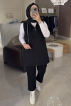 Selinada Siyah Boncuk İşlemeli Yelek