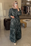 Merwish Yeşil Estate Desen Elbise 1799
