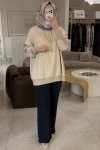 Ghisa Bej Kolu Nervürlü Uzun Tunik