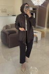 Nuss Kahverengi Yaprak Desenli Kapitone Kap 6013