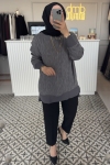 Gri Ribanalı İpek Tunik