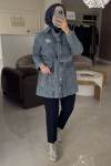 Nuss Mavi Jakar Detaylı Denim Ceket