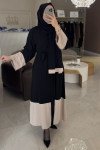 Nuraa Collections Siyah Bej Renk Geçişli Abaya