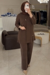 Esswaap Kahverengi Metal Detaylı Pantolonlu Takım