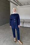 Lacivert Poplin Düğme Gömlek
