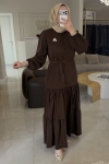 Merwish Kahverengi Broşlu Elbise A 