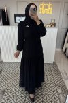 Siyah 3 Broş Krep Elbise