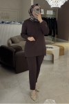 Nuss Kahverengi Broşlu Pantolonlu Triko Takım 1353