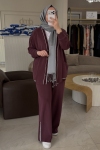 Tıg Trıko Bordo Sim Çizgi Ribanalı Pantolonlu İkili Takım 5092