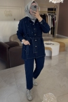 Merwish Lacivert Taşlı Mont