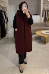 Nuss Bordo Ribana Detaylı Uzun Yelek 6069