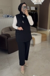 Tıg Trıko Siyah Tek Düğmeli Yelek Pantolon Takım