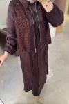 Bordo İPEK YELEKLİ ELBİSE