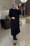 Nuss Siyah Uzun Düz Hırka