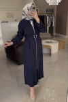 Lacivert Kemerli İç Geçişli Elbise 2001
