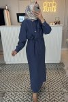 Mavi Çıt Düğme Elbise-2032Elb