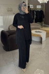Nuss Siyah Asimetrik Kesim İpek Takım 1033