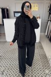 Antrasit İçi Kolsuz Bluzlu Pantolonlu 3Lü Set