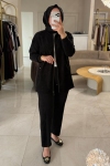 Tıg Trıko Siyah Kadife Mixli Pantolonlu Takım