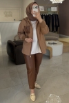 Lısa Exclusıve Camel Kapüşonlu Deri Takım